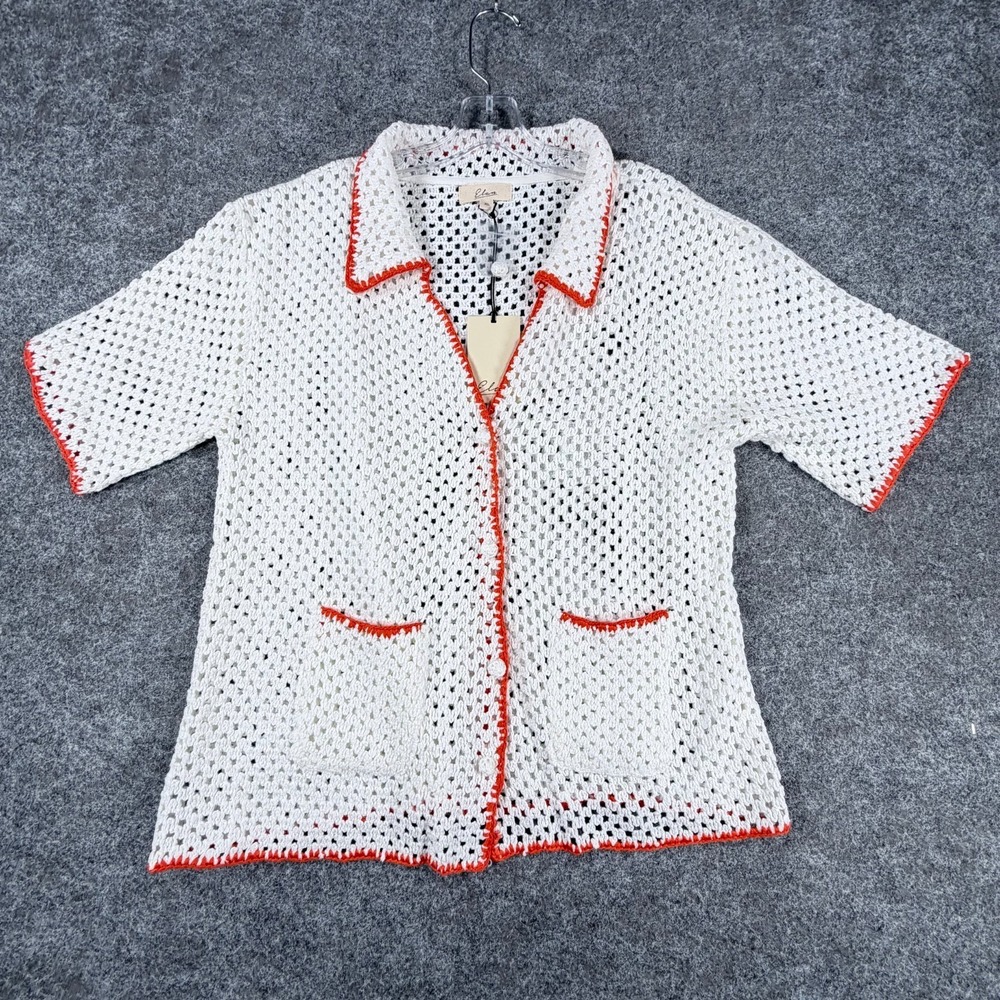 Elan Serra Top Womens XL Lightweight Open‎ Knit Acrylic Contrasting Knit Trim